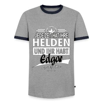 Every era has its heroes You've got Edgar - Men's Ringer Shirt - grey/navy  - Front - AI Model Female 172 light (172cm) & AI Model Male 178 light (178cm)