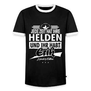Jede Zeit hat Ihre Helden Ihr habt Erik - Männer Kontrast-T-Shirt - Schwarz/Weiß - Vorne - AI Model Female 172 light (172cm) & AI Model Male 178 light (178cm)