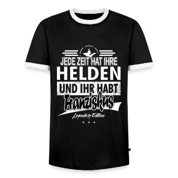 Jede Zeit hat Ihre Helden Ihr habt Franziskus - Männer Kontrast-T-Shirt - Schwarz/Weiß - Vorne - AI Model Female 172 light (172cm) & AI Model Male 178 light (178cm)