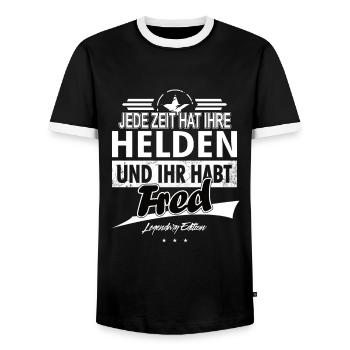 Jede Zeit hat Ihre Helden Ihr habt Fred - Männer Kontrast-T-Shirt - Schwarz/Weiß - Vorne - AI Model Female 172 light (172cm) & AI Model Male 178 light (178cm)