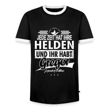 Every era has its heroes You have Gregor - Men's Ringer Shirt - black/white - Front - AI Model Female 172 light (172cm) & AI Model Male 178 light (178cm)