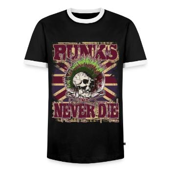 Punks sterben nie, Union Jack, Punk Skull - Männer Kontrast-T-Shirt - Schwarz/Weiß - Vorne - AI Model Female 172 light (172cm) & AI Model Male 178 light (178cm)