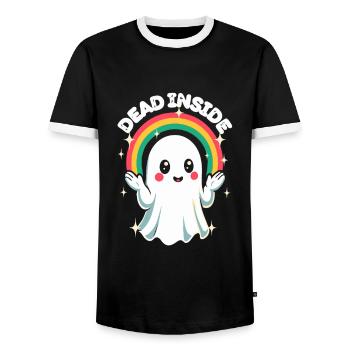 Dead Inside - Cute Ghost - Men's Ringer Shirt - black/white - Front - AI Model Female 172 light (172cm) & AI Model Male 178 light (178cm)