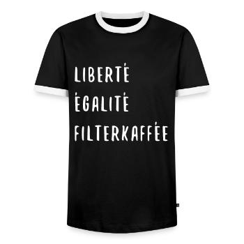 Liberte Egalite Filterkaffee Frankreich Lustig - Männer Kontrast-T-Shirt - Schwarz/Weiß - Vorne - AI Model Female 172 light (172cm) & AI Model Male 178 light (178cm)