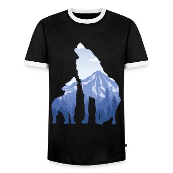 Wolf und Pup - Geschenk für Bergwolf Liebhaber - Männer Kontrast-T-Shirt - Schwarz/Weiß - Vorne - AI Model Female 172 light (172cm) & AI Model Male 178 light (178cm)