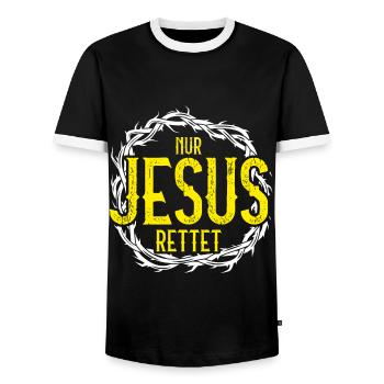 jesus rettet - Männer Kontrast-T-Shirt - Schwarz/Weiß - Vorne - AI Model Female 172 light (172cm) & AI Model Male 178 light (178cm)