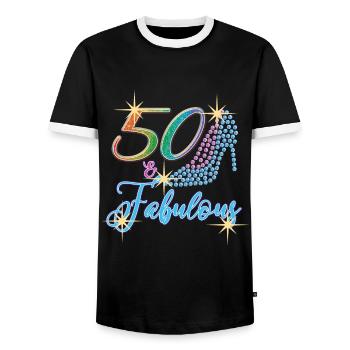 50th Birthday - 50 & Fabulous Turning Fifty Bday - Men's Ringer Shirt - black/white - Front - AI Model Female 172 light (172cm) & AI Model Male 178 light (178cm)