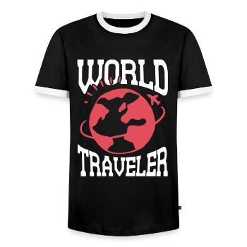 world trip holiday - Men's Ringer Shirt - black/white - Front - AI Model Female 172 light (172cm) & AI Model Male 178 light (178cm)