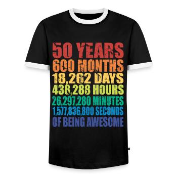 Drôle de cadeau d’anniversaire de 50e anniversaire, compte à rebours d’âge - T-shirt contrasté Homme - noir/blanc - Devant - AI Model Female 172 light (172cm) & AI Model Male 178 light (178cm)