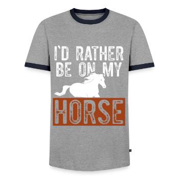 horses funny saying - Men's Ringer Shirt - grey/navy  - Front - AI Model Female 172 light (172cm) & AI Model Male 178 light (178cm)