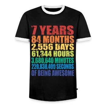 Drôle de cadeau de 7e anniversaire, âge de 7 ans - T-shirt contrasté Homme - noir/blanc - Devant - AI Model Female 172 light (172cm) & AI Model Male 178 light (178cm)