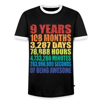 Drôle de cadeau d’anniversaire de 9 ans, 9 ans - T-shirt contrasté Homme - noir/blanc - Devant - AI Model Female 172 light (172cm) & AI Model Male 178 light (178cm)