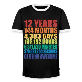 Lustiges Geschenk zum 12. Geburtstag, Alter 12 Jahre alt - Männer Kontrast-T-Shirt - Schwarz/Weiß - Vorne - AI Model Female 172 light (172cm) & AI Model Male 178 light (178cm)