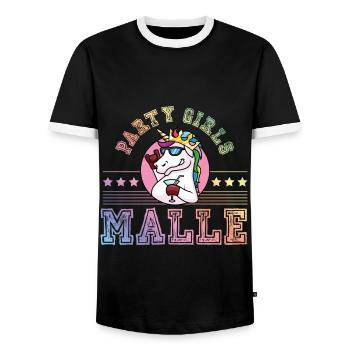 malle party crew unicorn girls - Men's Ringer Shirt - black/white - Front - AI Model Female 172 light (172cm) & AI Model Male 178 light (178cm)