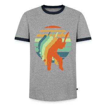 Retro Cricket - Cooles Vintage Cricketer Sport Geschenk - Männer Kontrast-T-Shirt - Grau/Navy  - Vorne - AI Model Female 172 light (172cm) & AI Model Male 178 light (178cm)