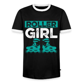 roller girl inline skate - T-shirt contrasté Homme - noir/blanc - Devant - AI Model Female 172 light (172cm) & AI Model Male 178 light (178cm)