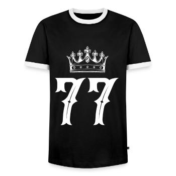 77 Zahl Krone - Männer Kontrast-T-Shirt - Schwarz/Weiß - Vorne - AI Model Female 172 light (172cm) & AI Model Male 178 light (178cm)