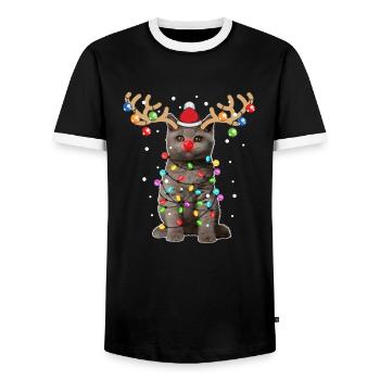 Noël Cat Lover Kitty Pet Owner Cadeau de Noël - T-shirt contrasté Homme - noir/blanc - Devant - AI Model Female 172 light (172cm) & AI Model Male 178 light (178cm)