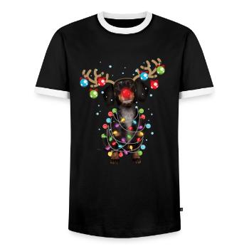Christmas Cute Xmas Dachshund Wiener Dog Gift - Men's Ringer Shirt - black/white - Front - AI Model Female 172 light (172cm) & AI Model Male 178 light (178cm)