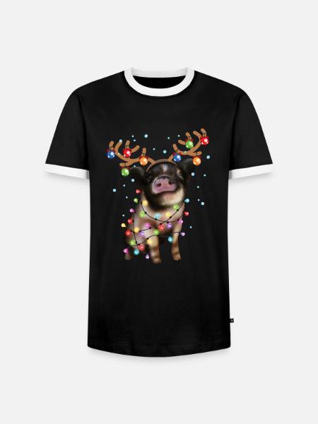 Christmas Piggie - Cute Piggy Xmas Holiday Pig - Men's Ringer Shirt - black/white