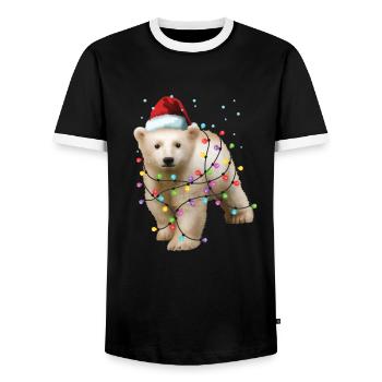 Christmas Polar Bear - Funny Xmas Cute Animal Gift - Men's Ringer Shirt - black/white - Front - AI Model Female 172 light (172cm) & AI Model Male 178 light (178cm)