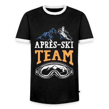 Après Ski Team - Men's Ringer Shirt - black/white - Front - AI Model Female 172 light (172cm) & AI Model Male 178 light (178cm)
