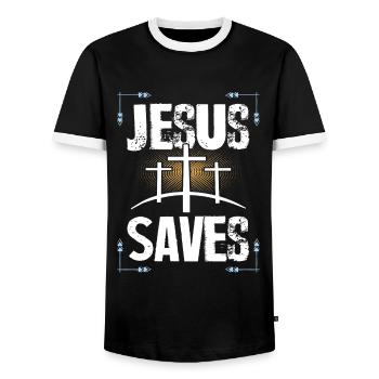Jésus sauve - T-shirt contrasté Homme - noir/blanc - Devant - AI Model Female 172 light (172cm) & AI Model Male 178 light (178cm)