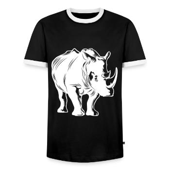 Rhino Animal - Men's Ringer Shirt - black/white - Front - AI Model Female 172 light (172cm) & AI Model Male 178 light (178cm)