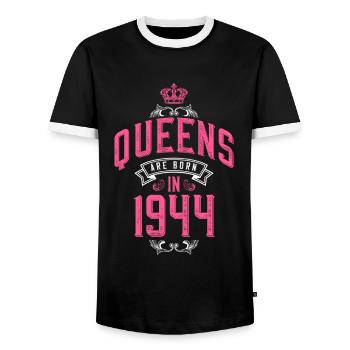 Queens born in 1944 - Männer Kontrast-T-Shirt - Schwarz/Weiß - Vorne - AI Model Female 172 light (172cm) & AI Model Male 178 light (178cm)
