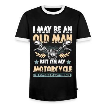 Motorrad alter mann - Männer Kontrast-T-Shirt - Schwarz/Weiß - Vorne - AI Model Female 172 light (172cm) & AI Model Male 178 light (178cm)