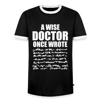 Un médecin sage a écrit un jour, drôle de cadeau de médecin - T-shirt contrasté Homme - noir/blanc - Devant - AI Model Female 172 light (172cm) & AI Model Male 178 light (178cm)