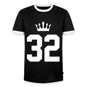 32 Number crown - Men's Ringer Shirt - black/white - Front - AI Model Female 172 light (172cm) & AI Model Male 178 light (178cm)