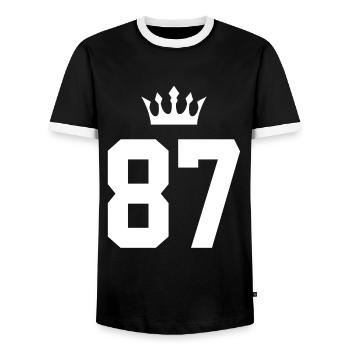87 Zahl Krone - Männer Kontrast-T-Shirt - Schwarz/Weiß - Vorne - AI Model Female 172 light (172cm) & AI Model Male 178 light (178cm)