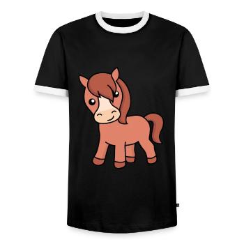 Pferd Comic Tier - Männer Kontrast-T-Shirt - Schwarz/Weiß - Vorne - AI Model Female 172 light (172cm) & AI Model Male 178 light (178cm)