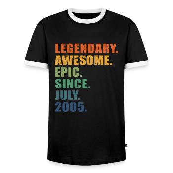 18. Geburtstag, Juli 2005, 18-jähriges Jubiläum - Männer Kontrast-T-Shirt - Schwarz/Weiß - Vorne - AI Model Female 172 light (172cm) & AI Model Male 178 light (178cm)
