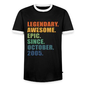 18. Geburtstag, Oktober 2005, 18-jähriges Jubiläum - Männer Kontrast-T-Shirt - Schwarz/Weiß - Vorne - AI Model Female 172 light (172cm) & AI Model Male 178 light (178cm)