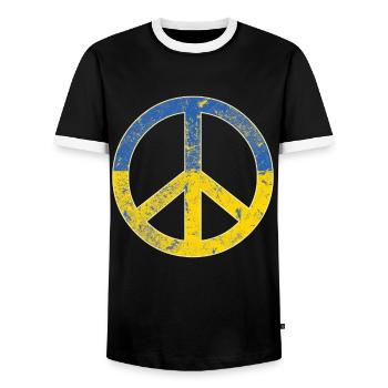 Ukraine Flag Peace Symbol - Flag Of Ukraine - Men's Ringer Shirt - black/white - Front - AI Model Female 172 light (172cm) & AI Model Male 178 light (178cm)
