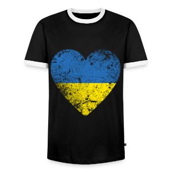 Ukraine, Ukraine Flag Heart, Distressed Style - T-shirt contrasté Homme - noir/blanc - Devant - AI Model Female 172 light (172cm) & AI Model Male 178 light (178cm)