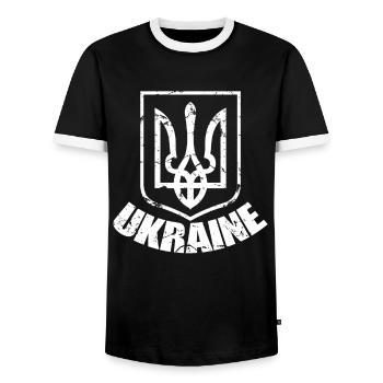 Flag Of Ukraine Symbol, Ukrainian Pride, Ukraine - Men's Ringer Shirt - black/white - Front - AI Model Female 172 light (172cm) & AI Model Male 178 light (178cm)