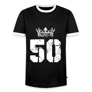 50 number crown - Men's Ringer Shirt - black/white - Front - AI Model Female 172 light (172cm) & AI Model Male 178 light (178cm)