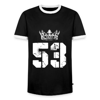 53 Zahl Krone - Männer Kontrast-T-Shirt - Schwarz/Weiß - Vorne - AI Model Female 172 light (172cm) & AI Model Male 178 light (178cm)