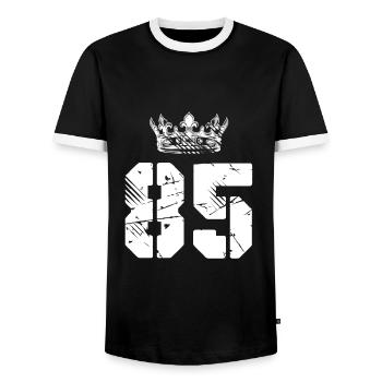 85 Number crown - Men's Ringer Shirt - black/white - Front - AI Model Female 172 light (172cm) & AI Model Male 178 light (178cm)