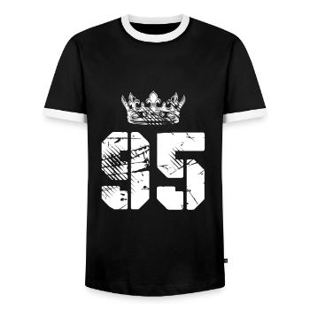 95 Number crown - Men's Ringer Shirt - black/white - Front - AI Model Female 172 light (172cm) & AI Model Male 178 light (178cm)