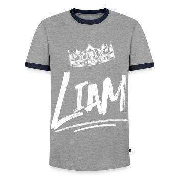 Liam - Men's Ringer Shirt - grey/navy  - Front - AI Model Female 172 light (172cm) & AI Model Male 178 light (178cm)