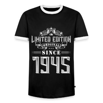 1945 limited edition - Men's Ringer Shirt - black/white - Front - AI Model Female 172 light (172cm) & AI Model Male 178 light (178cm)