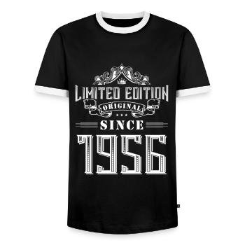 1956 limited edition - Men's Ringer Shirt - black/white - Front - AI Model Female 172 light (172cm) & AI Model Male 178 light (178cm)