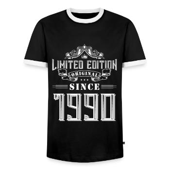 1990 limited edition - Männer Kontrast-T-Shirt - Schwarz/Weiß - Vorne - AI Model Female 172 light (172cm) & AI Model Male 178 light (178cm)