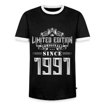 1991 limited edition - Men's Ringer Shirt - black/white - Front - AI Model Female 172 light (172cm) & AI Model Male 178 light (178cm)