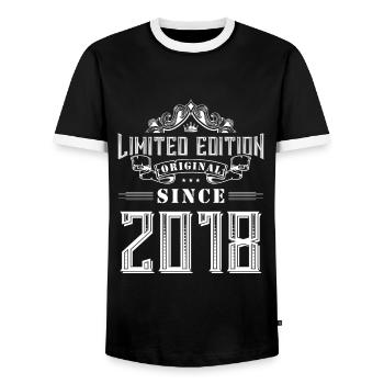 2018 limited edition - Men's Ringer Shirt - black/white - Front - AI Model Female 172 light (172cm) & AI Model Male 178 light (178cm)