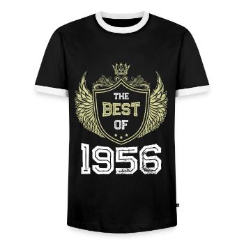 1956 best of - Men's Ringer Shirt - black/white - Front - AI Model Female 172 light (172cm) & AI Model Male 178 light (178cm)